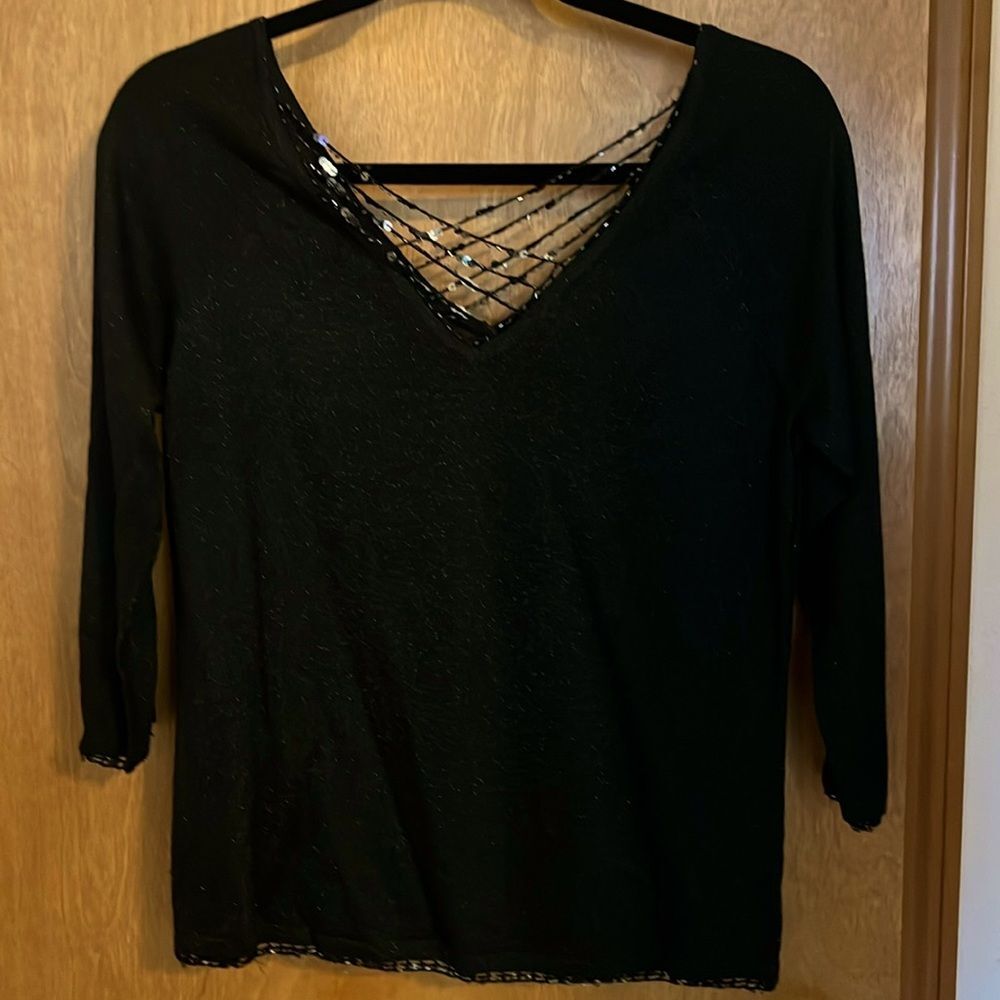 New York City Design Co. Sheer Black Sparkly Top Women’s XL